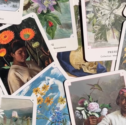 44 cards (plus a guidebook for their interpretation) are tools for tending your own garden—revealing nature’s gifts, soils that need amending, and the seasons of life. With original collages made from vintage botanical illustrations