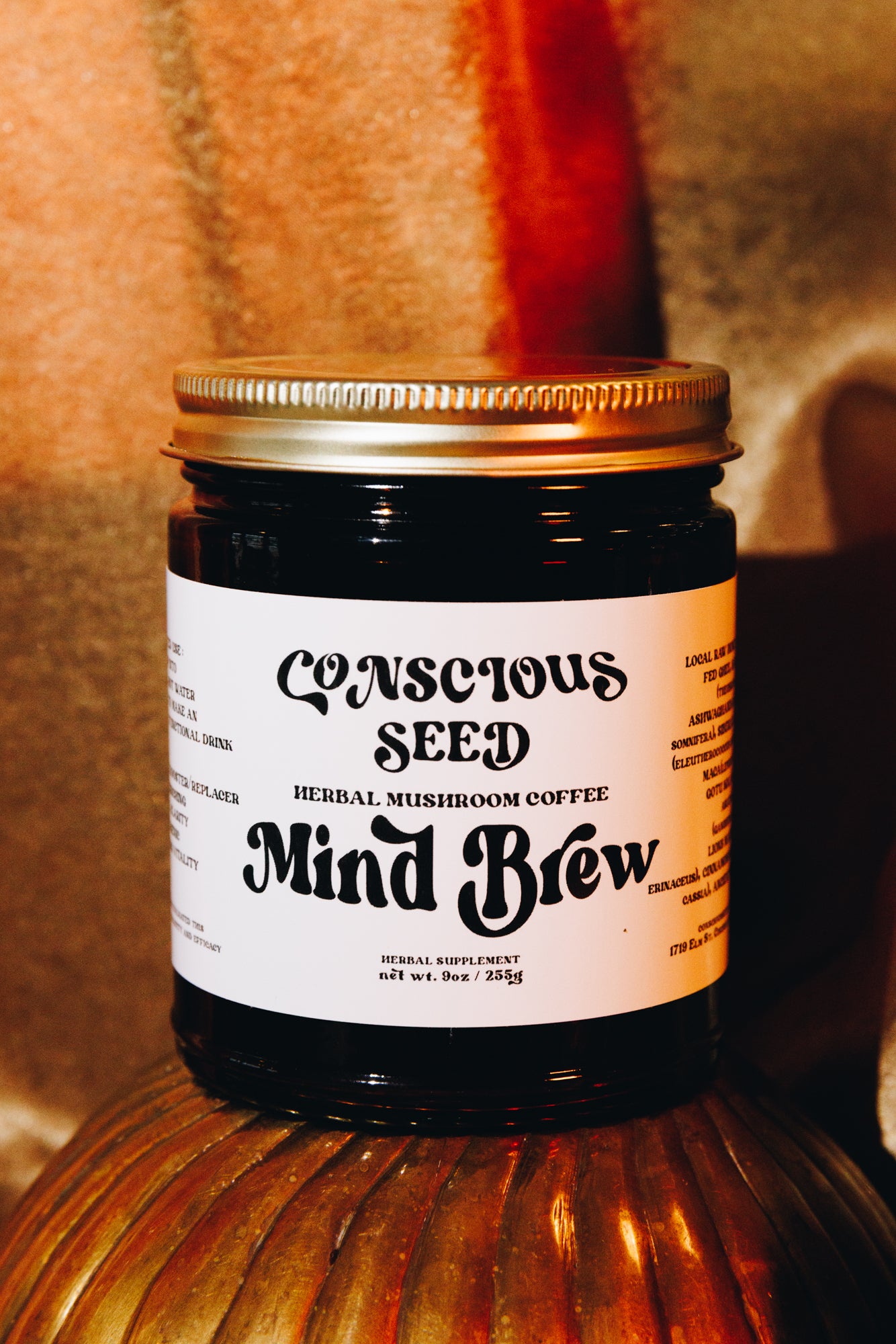 Conscious Seed Mind Brew — adaptogenic coffee alternative paste with cacao, lions mane, and reishi for calm, focused energy.