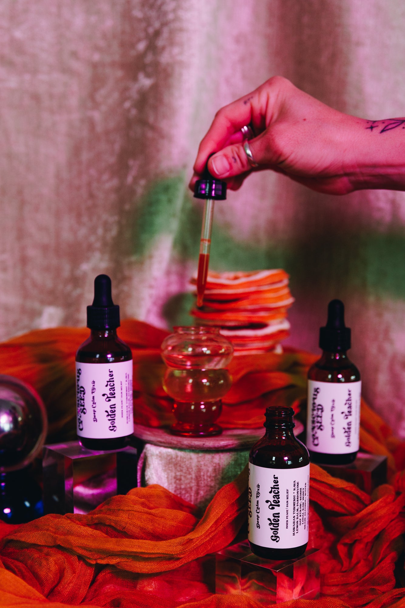 Dropper bottle dosing water for calming the mind and the muscles. 