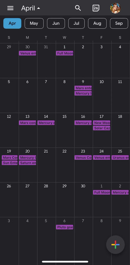 screen share of what its like working in the Digital Astrology Calendar 